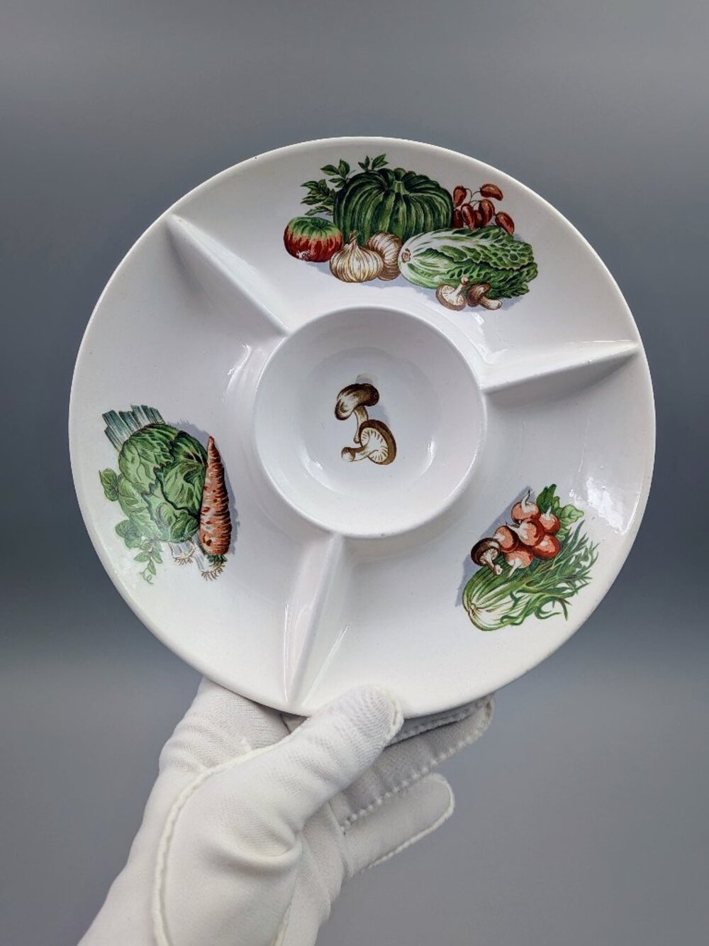 Vintage Ceramic Divided Vegetable Serving Dish | Relish Tray | Snack Platter
